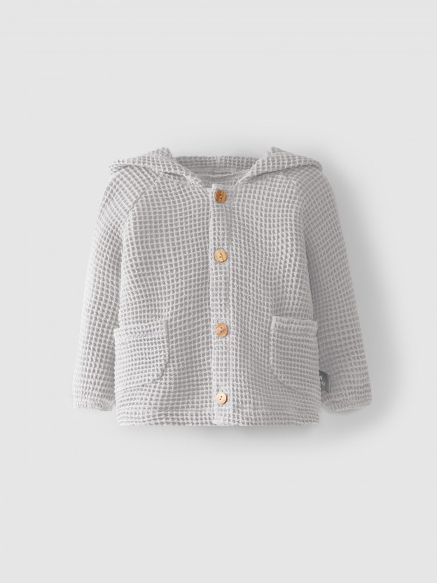 Gilet à capuche tissu waffle Gilet à capuche tissu waffle