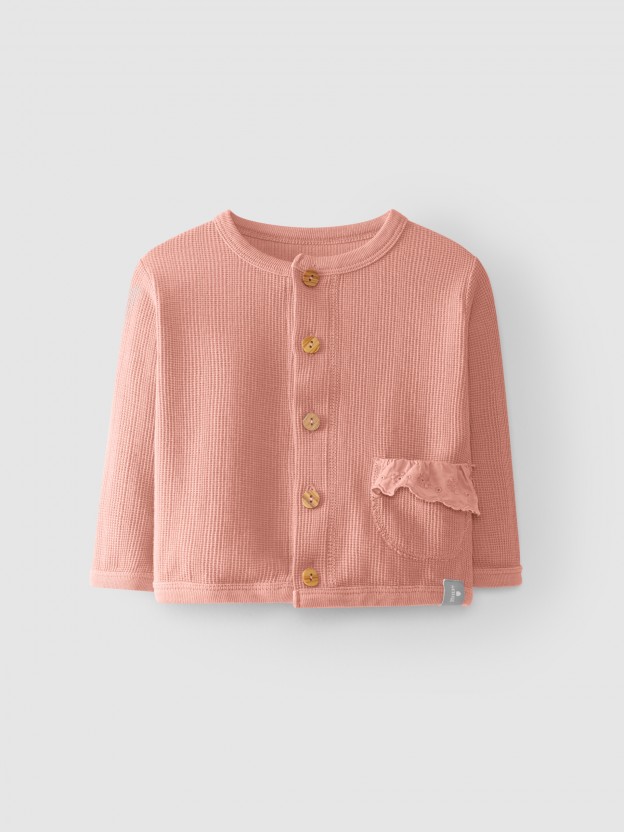 Jacket pocket with textured cotton ruffle
