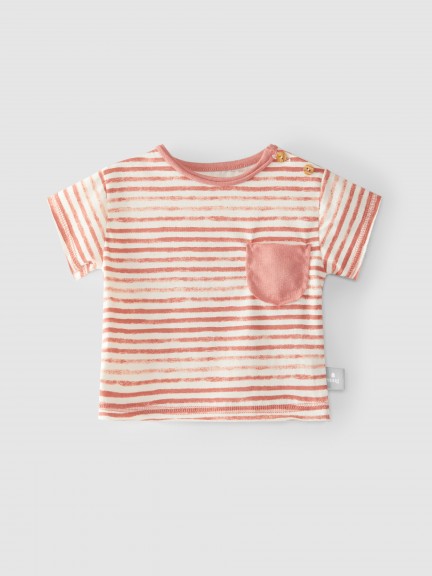 T-shirt riscas com bolso
