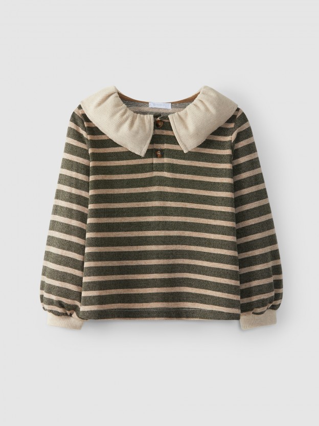 Longsleeve � rayures et col � volant
