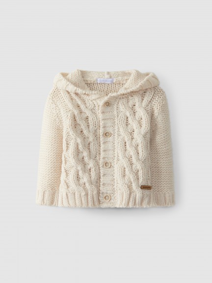 Figure of eight knit stitch coat with hood Figure of eight knit stitch coat with hood
