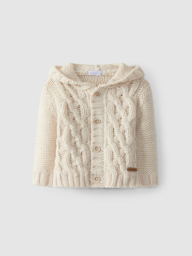 Figure of eight knit stitch coat with hood