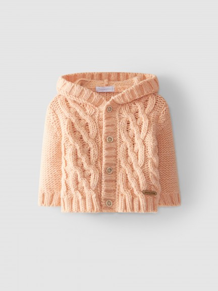 Figure of eight knit stitch coat with hood Figure of eight knit stitch coat with hood