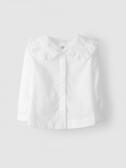 Blusa con detalle de puntilla en el cuello Blusa con detalle de puntilla en el cuello