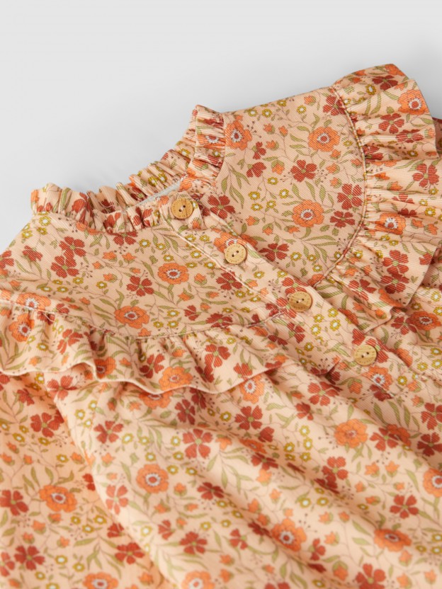 Floral micro-corduroy dress