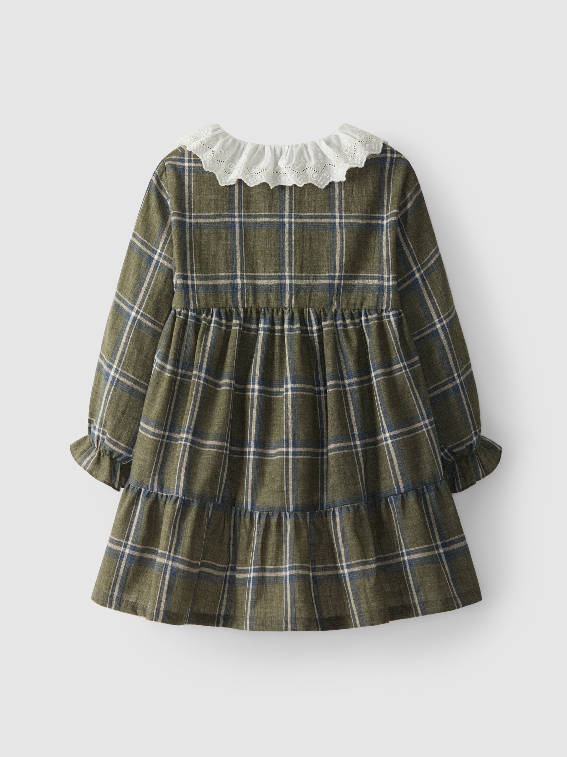 Robe à carreaux à col brodé