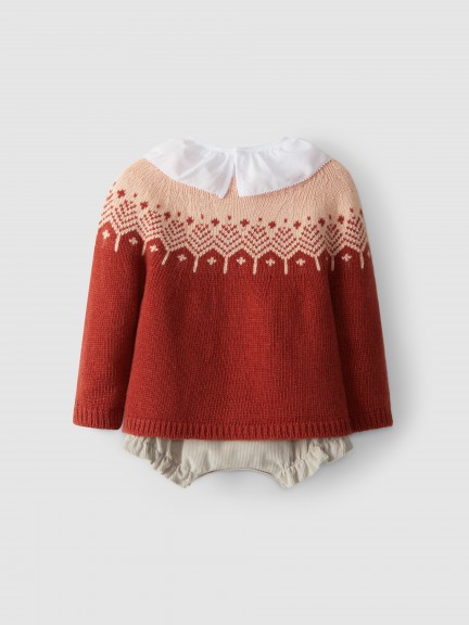 Conjunto abrigo cuello de volante y shorts jacquard Conjunto abrigo cuello de volante y shorts jacquard