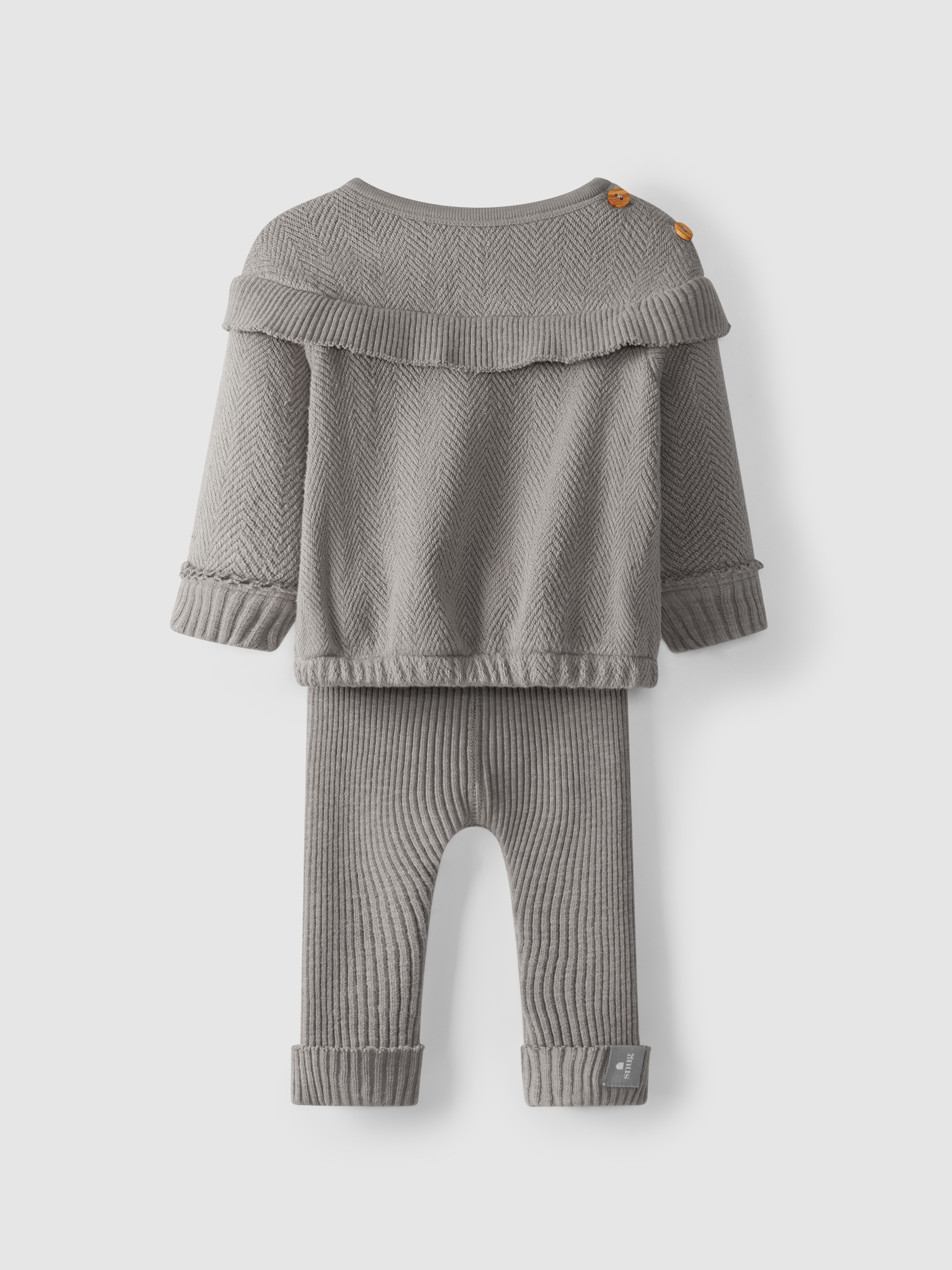 Kit camisola com folho e calças malha canelada