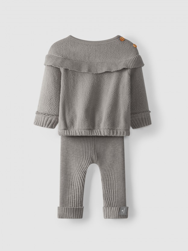 Kit camisola com folho e calças malha canelada Kit camisola com folho e calças malha canelada