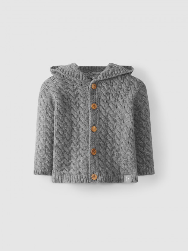Figure of eight knit stitch cardigan with hood Figure of eight knit stitch cardigan with hood