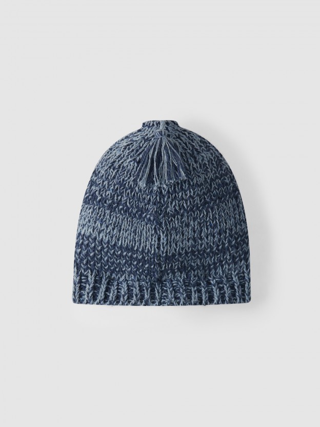 Hat with ribbon and pom-pom recycled cotton