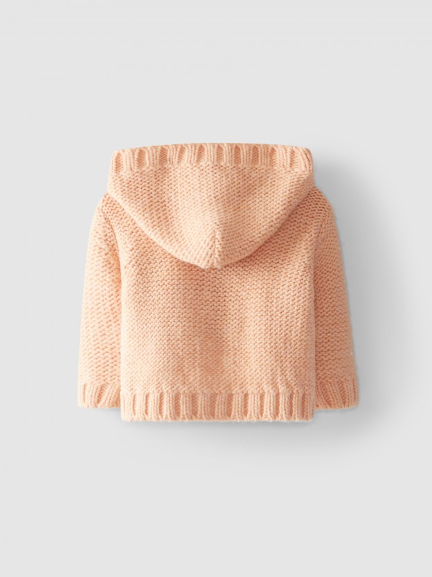 Figure of eight knit stitch coat with hood