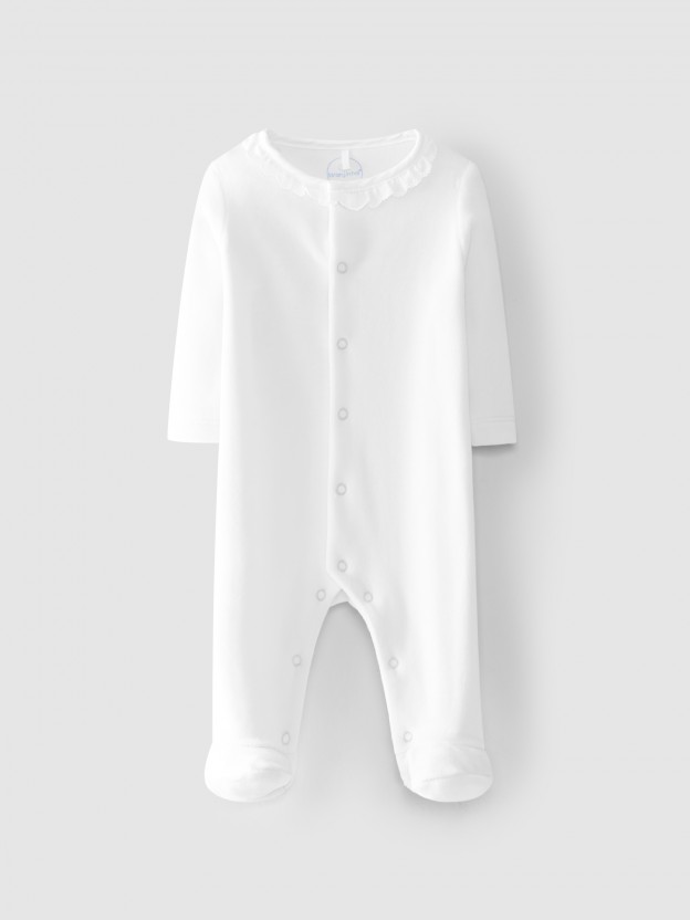 Velvet babygrow embroidered collar