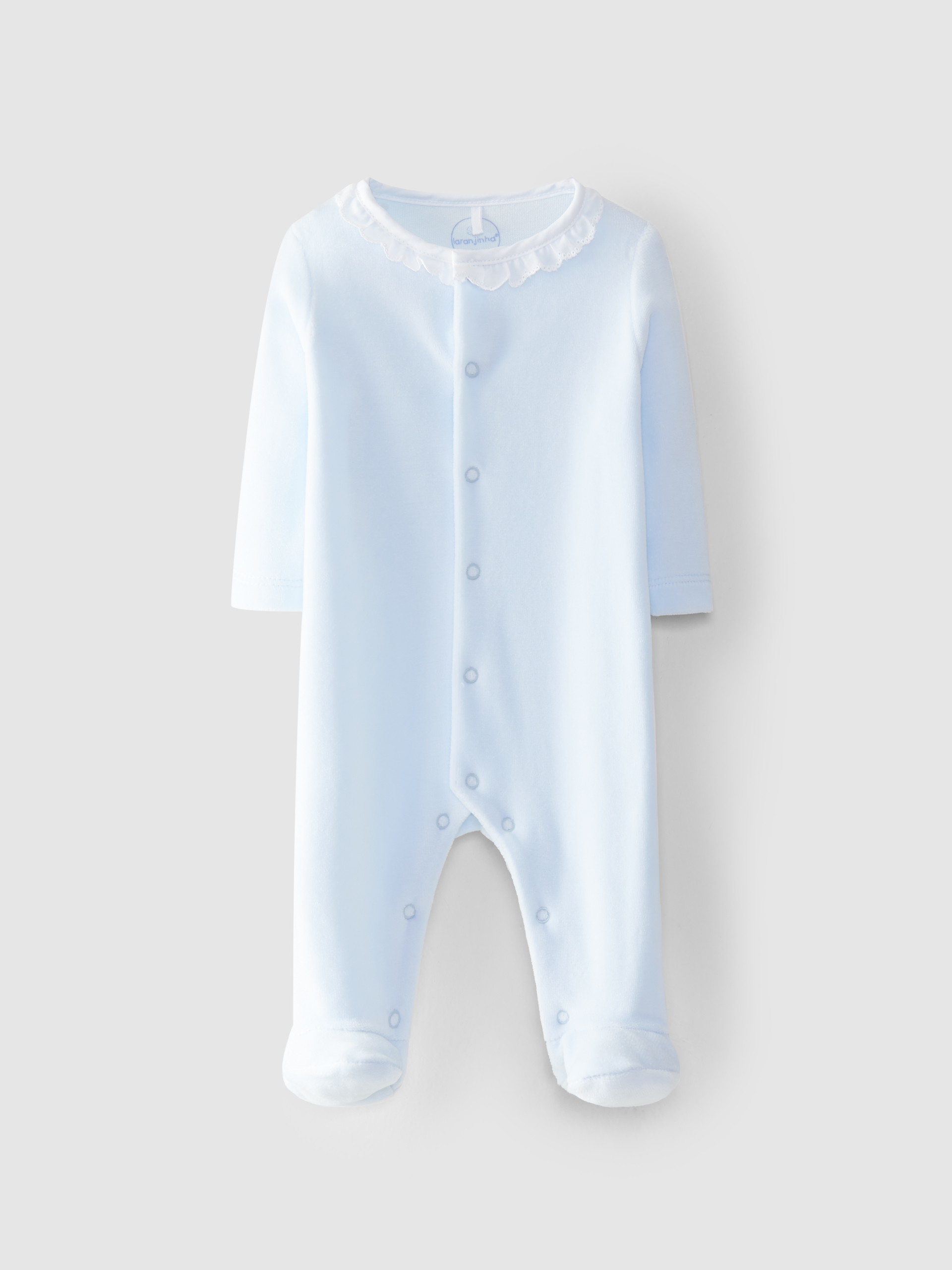 Velvet babygrow embroidered collar