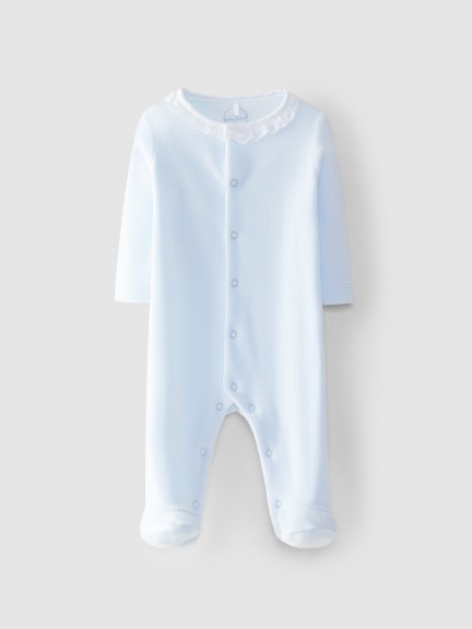 Velvet babygrow embroidered collar