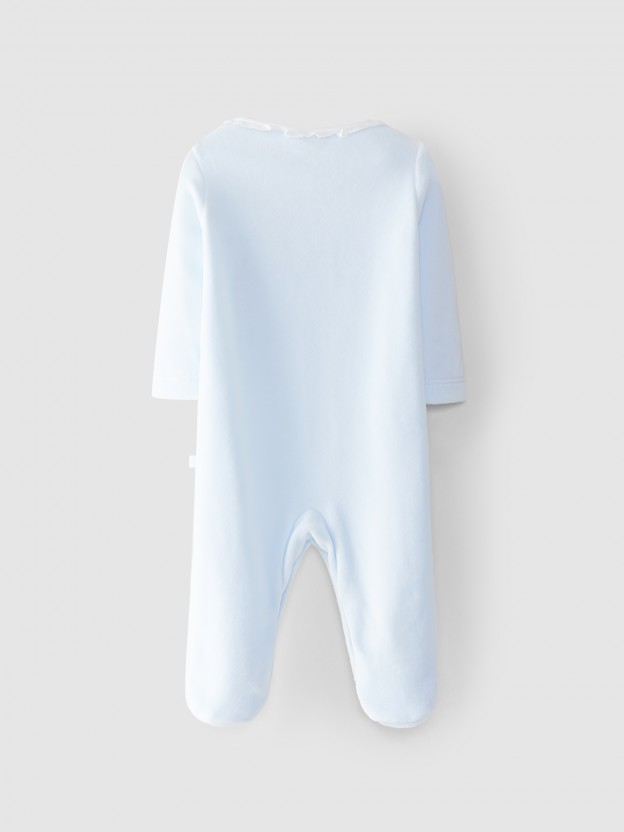 Velvet babygrow embroidered collar Velvet babygrow embroidered collar