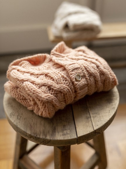 Figure of eight knit stitch coat with hood Figure of eight knit stitch coat with hood