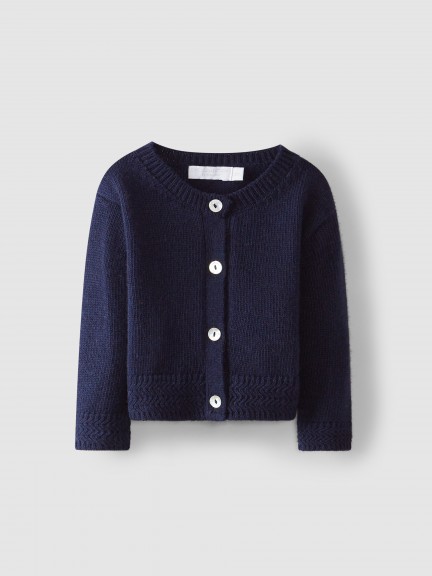 Knitted round neckline cardigan with fantasy stitich Knitted round neckline cardigan with fantasy stitich