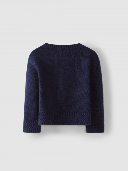 Knitted round neckline cardigan with fantasy stitich Knitted round neckline cardigan with fantasy stitich