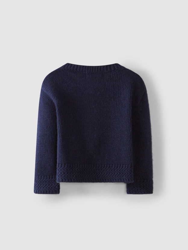 Knitted round neckline cardigan with fantasy stitich