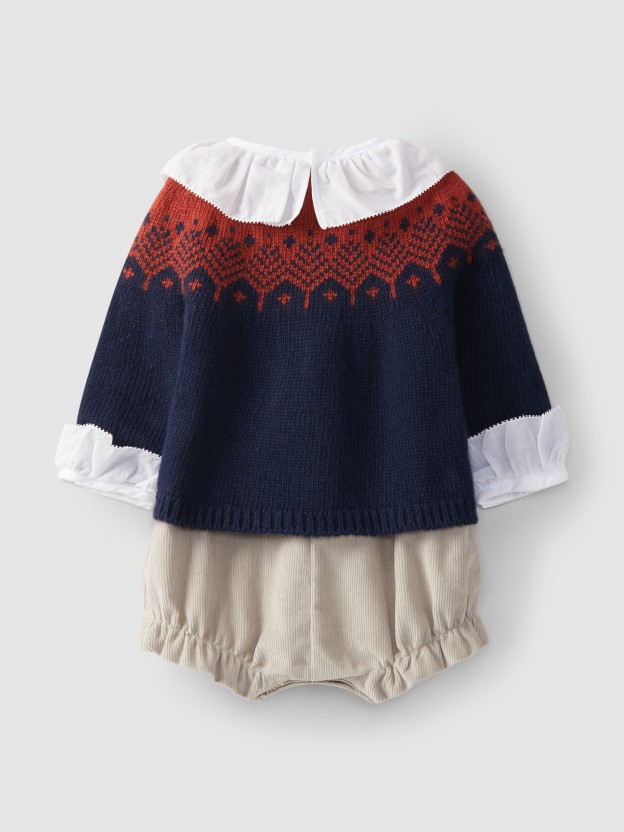 Conjunto abrigo cuello de volante y shorts jacquard Conjunto abrigo cuello de volante y shorts jacquard