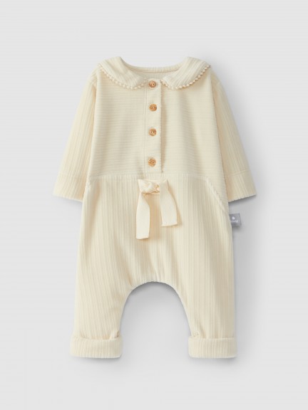Romper round neck with knitted effect
