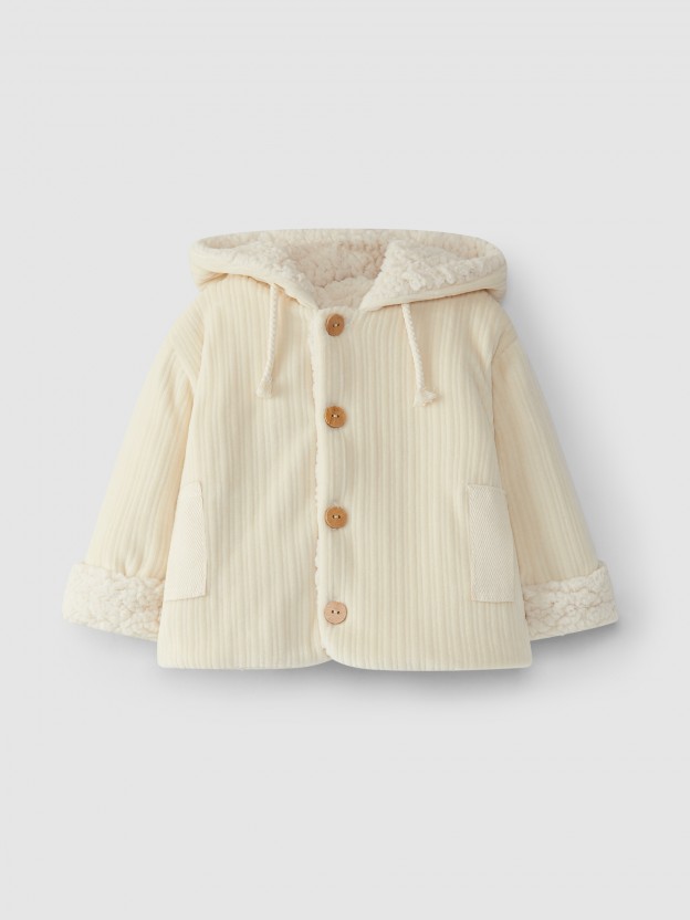 Jacket with hood in ribbed velvet jersey