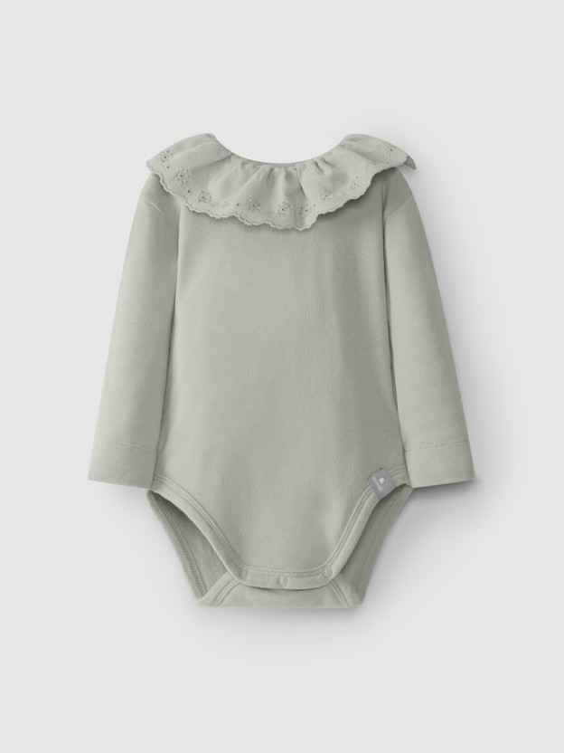Bodysuit with collar English embroidery Bodysuit with collar English embroidery