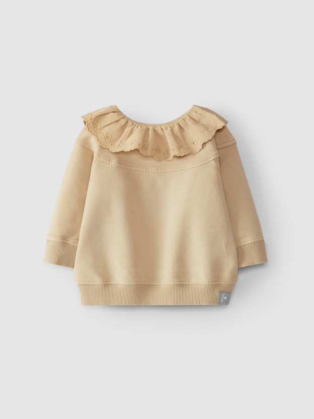Camisola em felpa com bordado inglês Camisola em felpa com bordado inglês