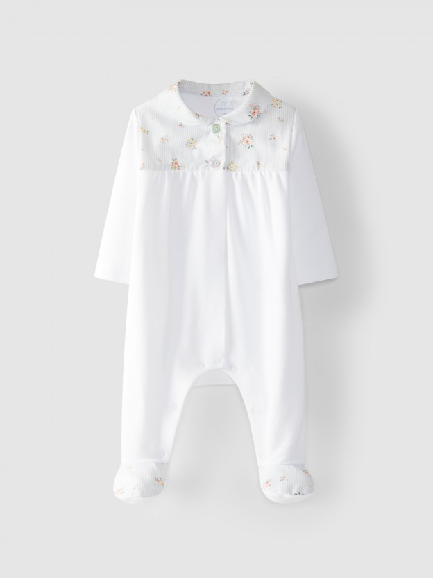 Babygrow gola bebé riscas com flores Babygrow gola bebé riscas com flores