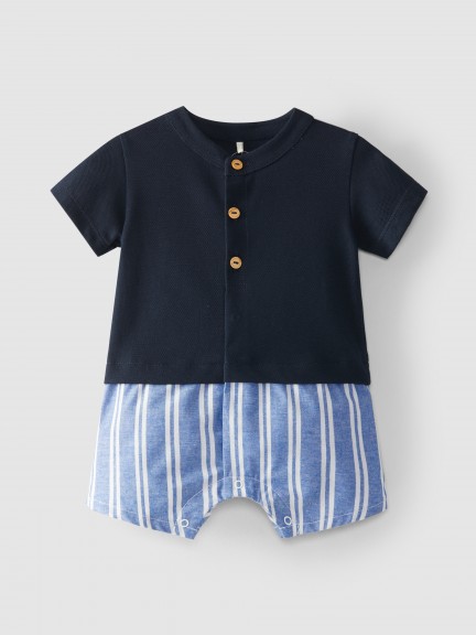 Two-in-one romper pique and stripes Two-in-one romper pique and stripes