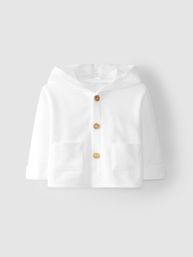 Hooded jacket with herringbone effect