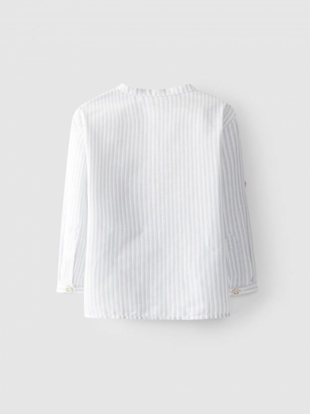 Camisa de riscas gola mao Camisa de riscas gola mao