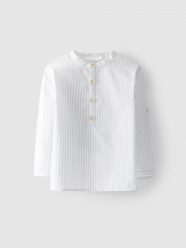 Camisa de riscas gola mao Camisa de riscas gola mao