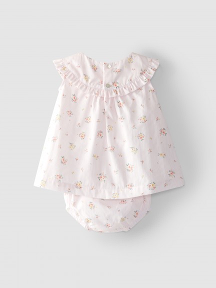 Vestido con cubre pañales de rayas con flores. Vestido con cubre pañales de rayas con flores.