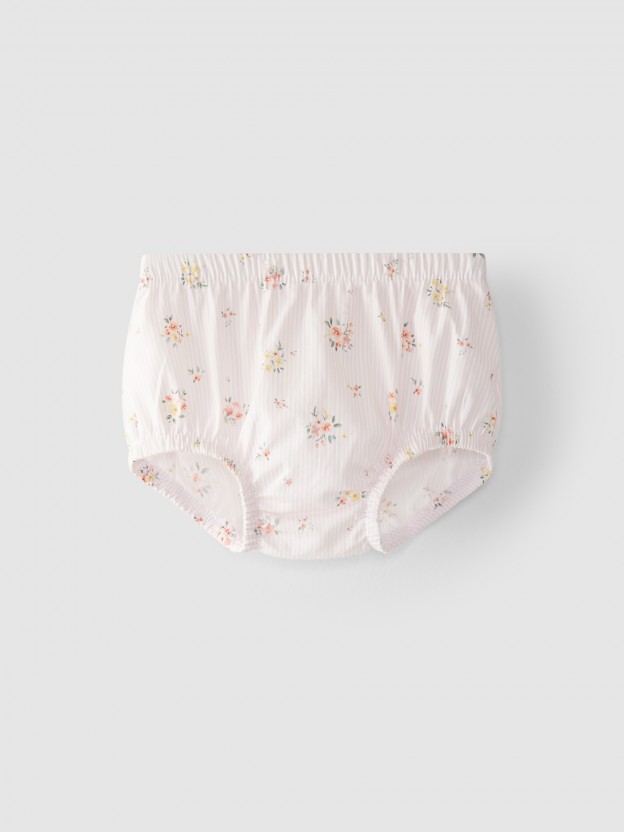 Vestido com tapa fraldas riscas com flores Vestido com tapa fraldas riscas com flores