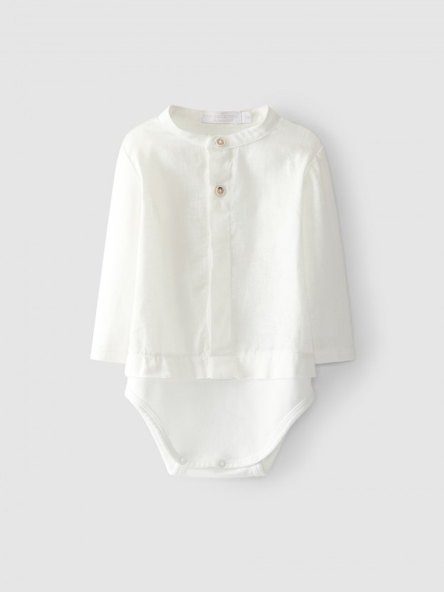 Body-camisa linho gola mao Body-camisa linho gola mao