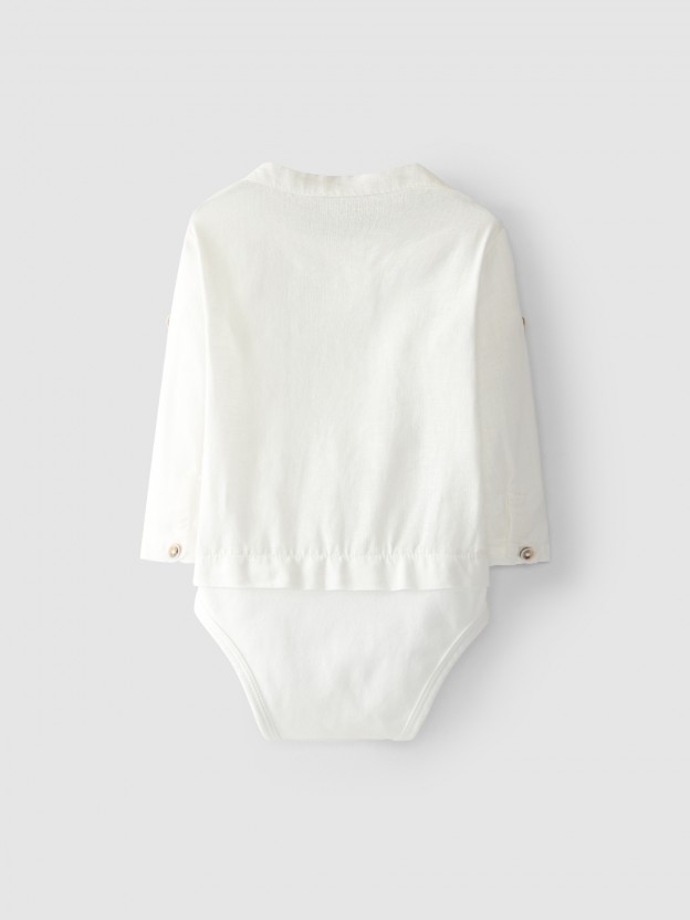 Body-camisa linho gola mao Body-camisa linho gola mao