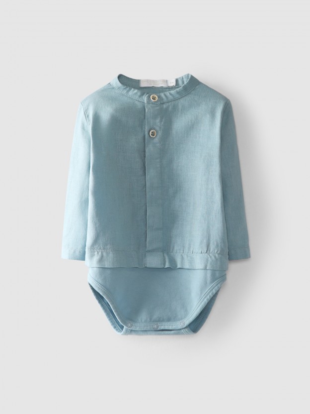 Body-camisa linho gola mao