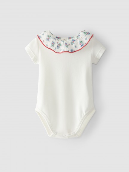 Bodysuit ruffled collar print