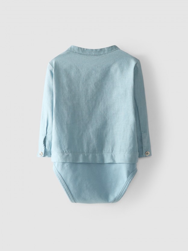 Body-camisa linho gola mao