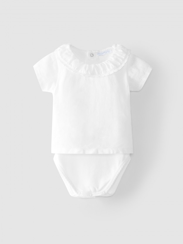 Body-blusa cuello con cinta de ganchillo