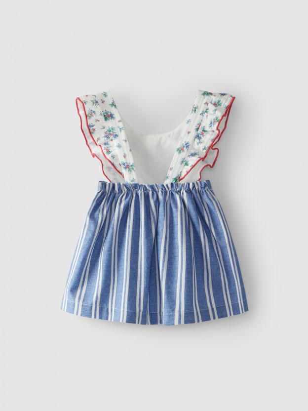 Falda con peto flores y rayas
