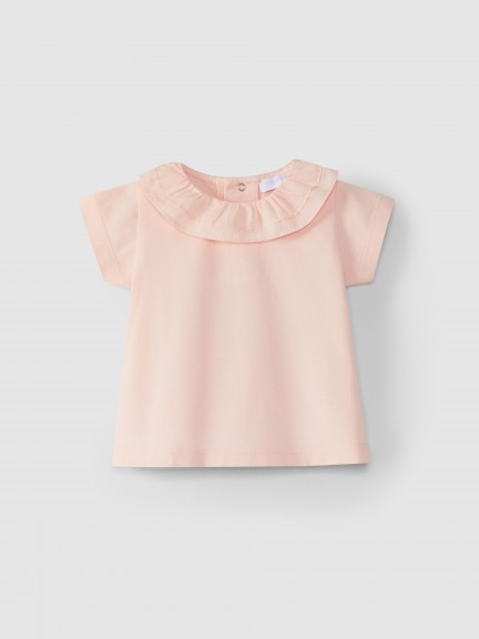 T-shirt plain with ruffled collar