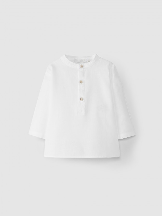Camisa linho gola mao Camisa linho gola mao