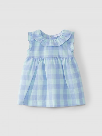 Vestido cuadros cuello con bordado Vestido cuadros cuello con bordado