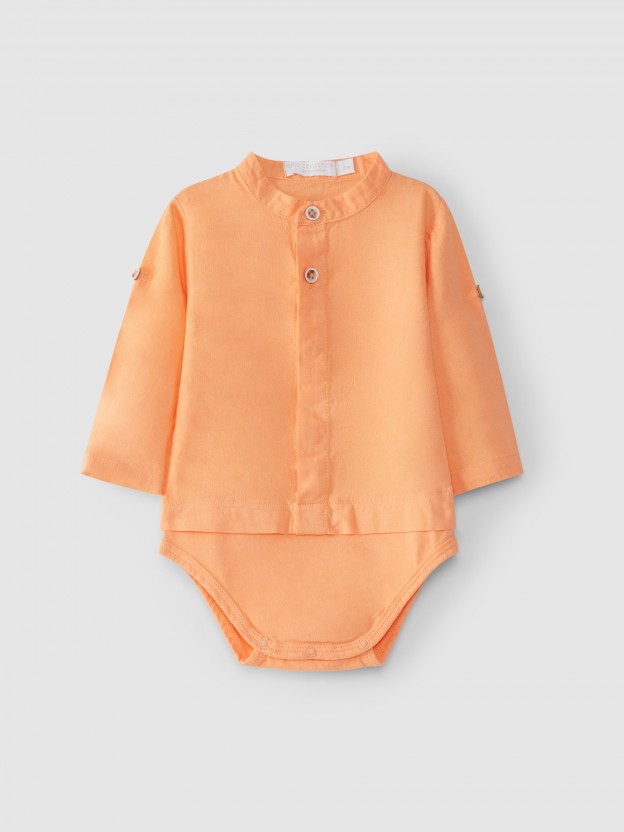 Body-camisa lino cuello mao