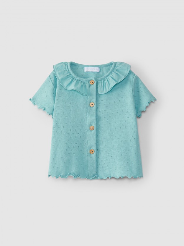 Blusa ajour com gola de folho Blusa ajour com gola de folho