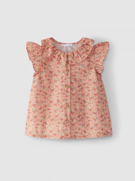 Blouse flowers ruffled collar