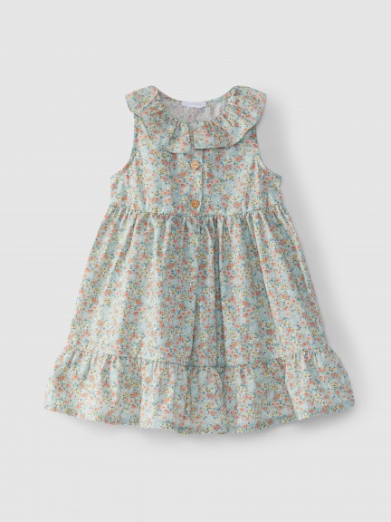 Dress flowers ruffled collar